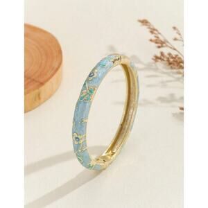 Novelty Blue Floral Cloisonne Bead & Gilded Women's Bracelet, Daily Wear, Gift